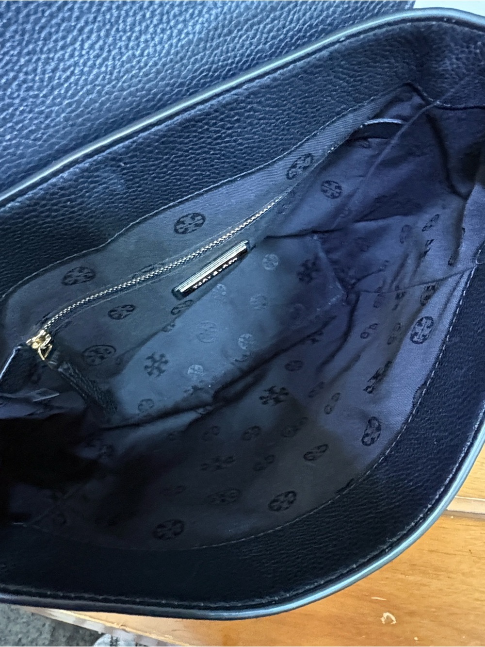 Tory Burch Carter Flap Black Leather Logo Backpack with Gold Hardware - Picture 15 of 16